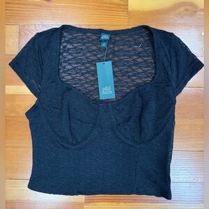 NWT Wild Fable Black Lace Cap Sleeve Top; size Medium
